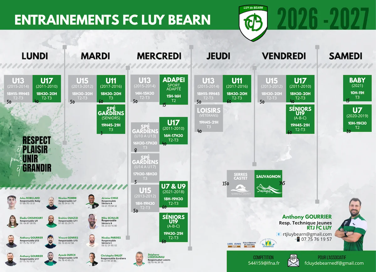 Planning Entrainement FC LUY 26