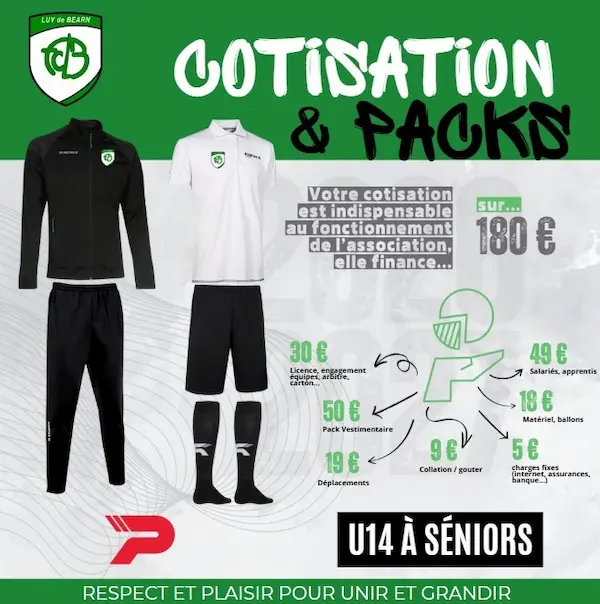 Cotisation & Pack U14 à Séniors